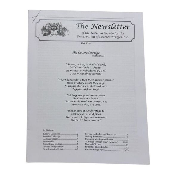 The Newsletter National Society for Preservation of Covered Bridges Fall 2018 - Picture 1 of 2